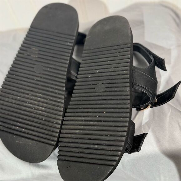 Madden Girl Black Double Buckle Sandals Women’s Size 7 Gold Hardware Slip On - Picture 5 of 6